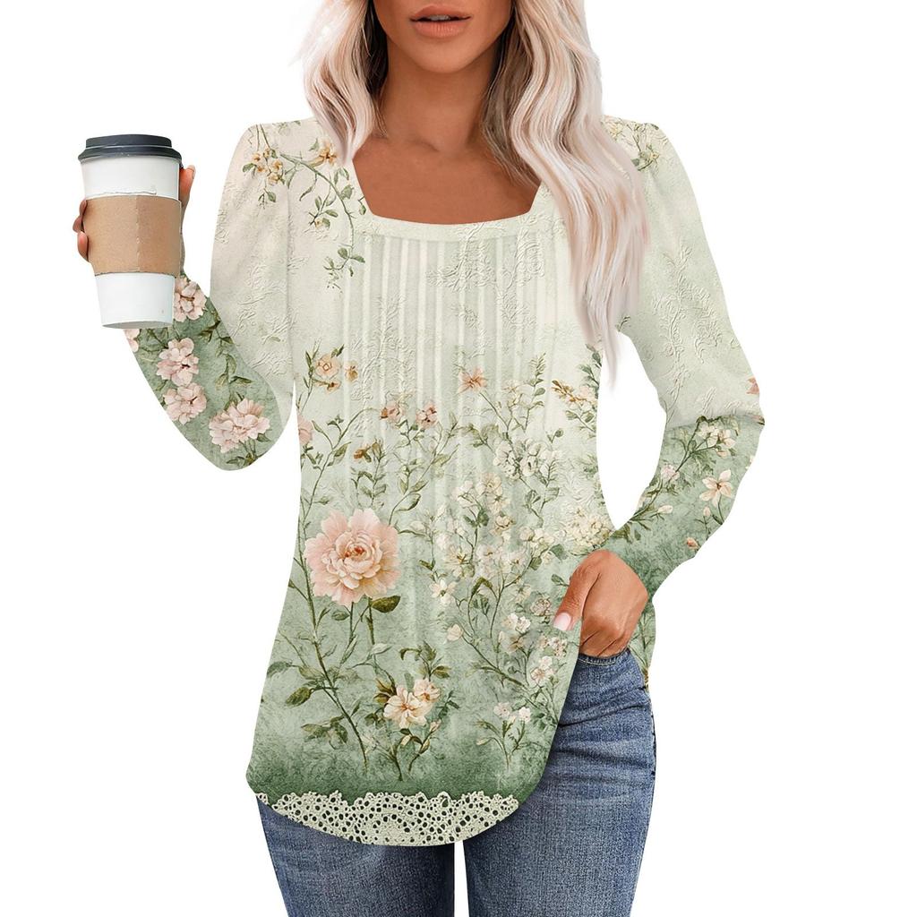 Рубашки с длинным рукавом для женщин, топы, нарядные повседневные блузки, плиссированные туники с квадратным вырезом