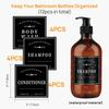 12PCS Bathroom Labels for Soap Dispenser, Removable Bathroom Organization Labels, Waterproof Bottle Labels for Shampoo Conditioner Body Wash (Black)
