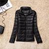 Женская осенне-зимняя однотонная куртка-стойка с длинным рукавом и молнией, тонкая белая куртка на утином пуху, пальто