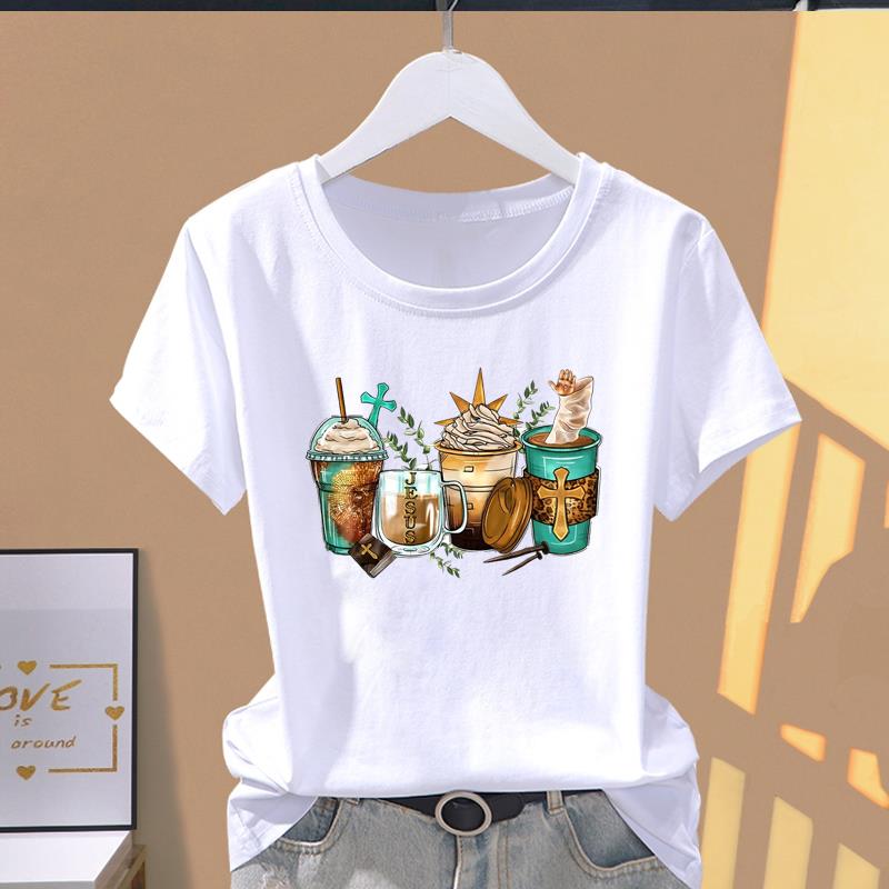 (Азиатский размер) Графическая футболка Футболка Одежда Цветок Буква Тренд Стиль Леди Повседневная Мода Принт Женская Повседневная Женская Майка Футболки с коротким рукавом