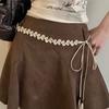 Sweet Woven Flower Waist Chain Dresses Female National Style New Dress Design Sense All-match Belt Skirt Rope Ins Korean Fashion