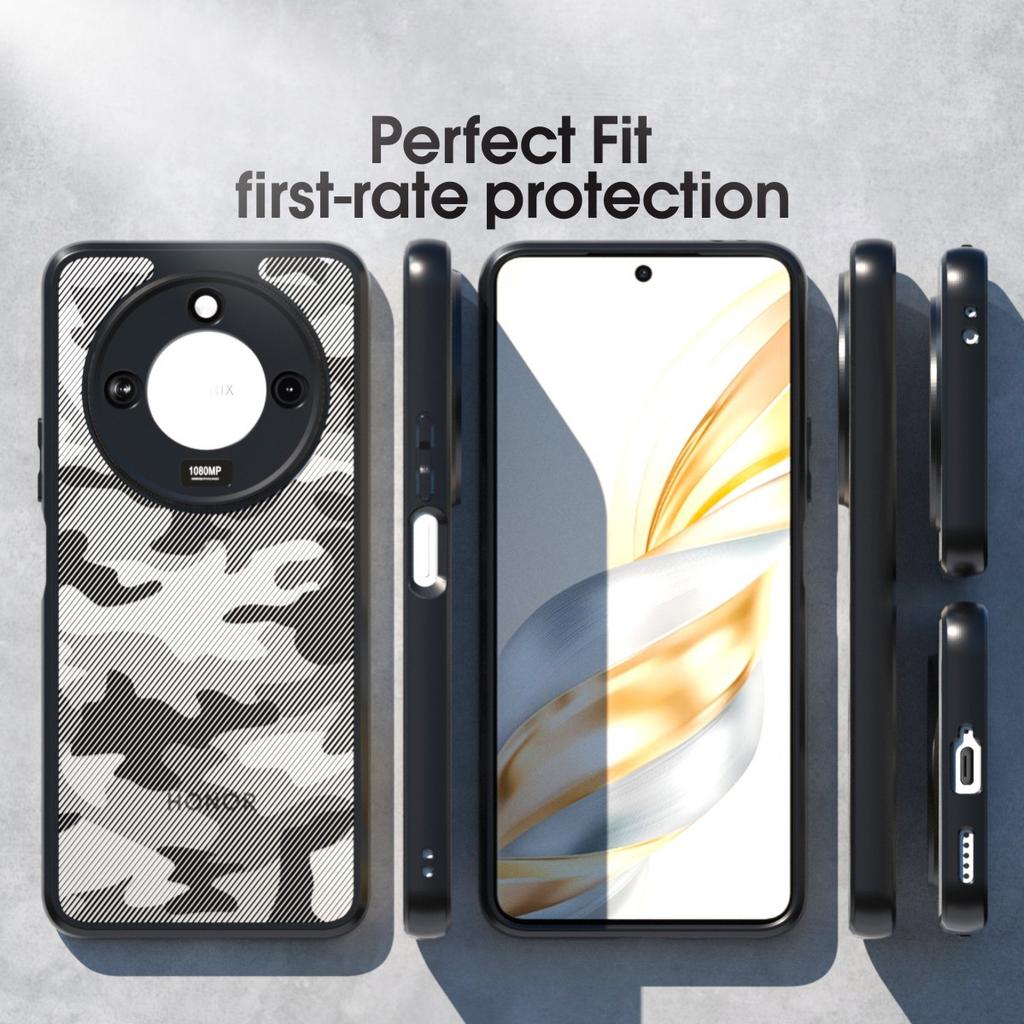 (Comes with wrist strap)IBMRS for Honor X60 Case (Military Drop Protection)Shockproof Matte Translucent Phone Case, Camo Black