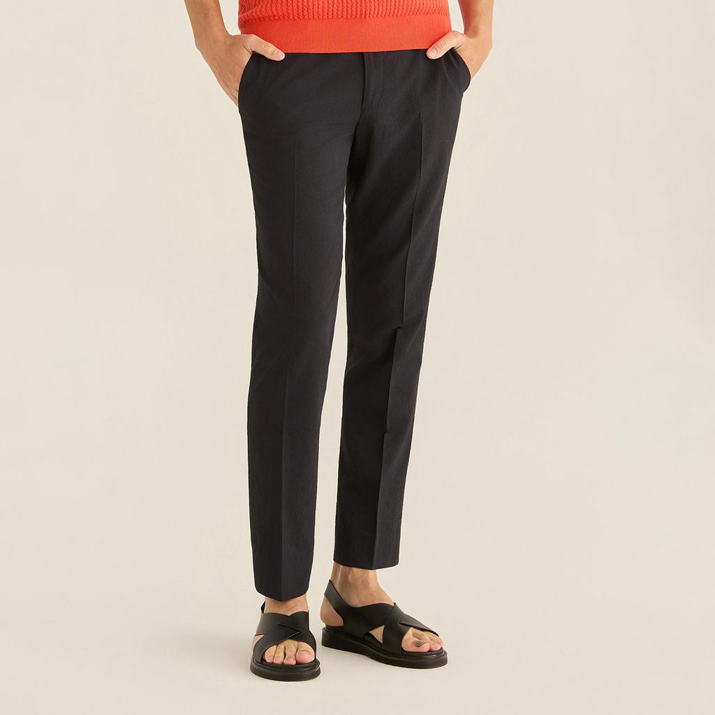 FERRAROMILANO Lightweight Seersack Summer Basic Slacks D/Navy (Am0Gbps20248)