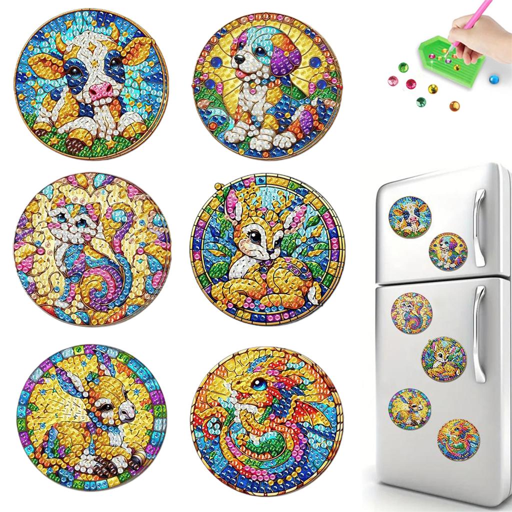 6Pcs DIY Diamond Painting Fridge Magnets Crystal Sparkling Diamond Magnets Set Diamond Painting Magnets Kit for Art Crafts Gift