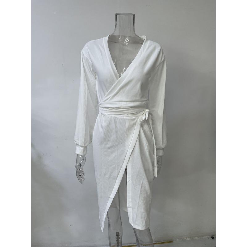 Весенне-осеннее женское длинное платье Элегантное темпераментное трикотажное платье с v-образным вырезом