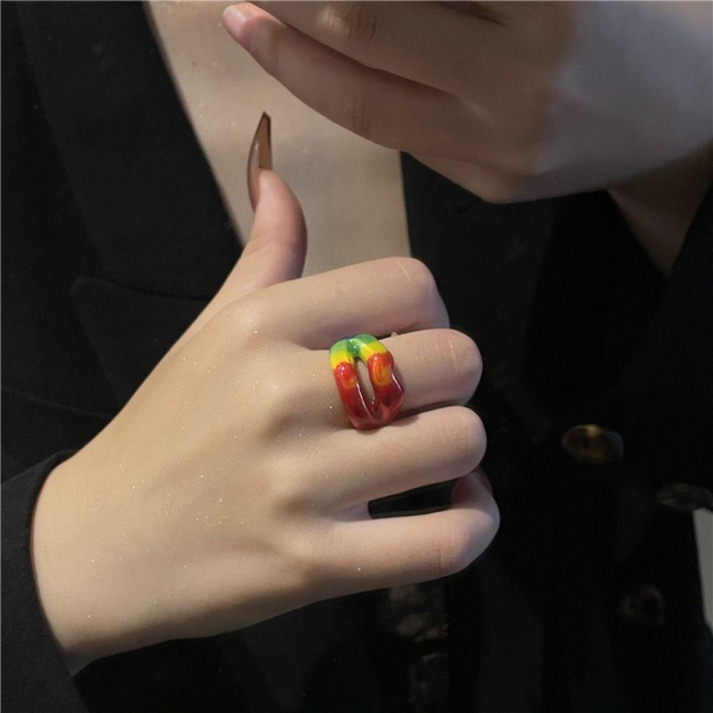 Drip Glazed Finger Ring Multicolor Jewelry Accessories Daily Geometric Lips Ring  Girls