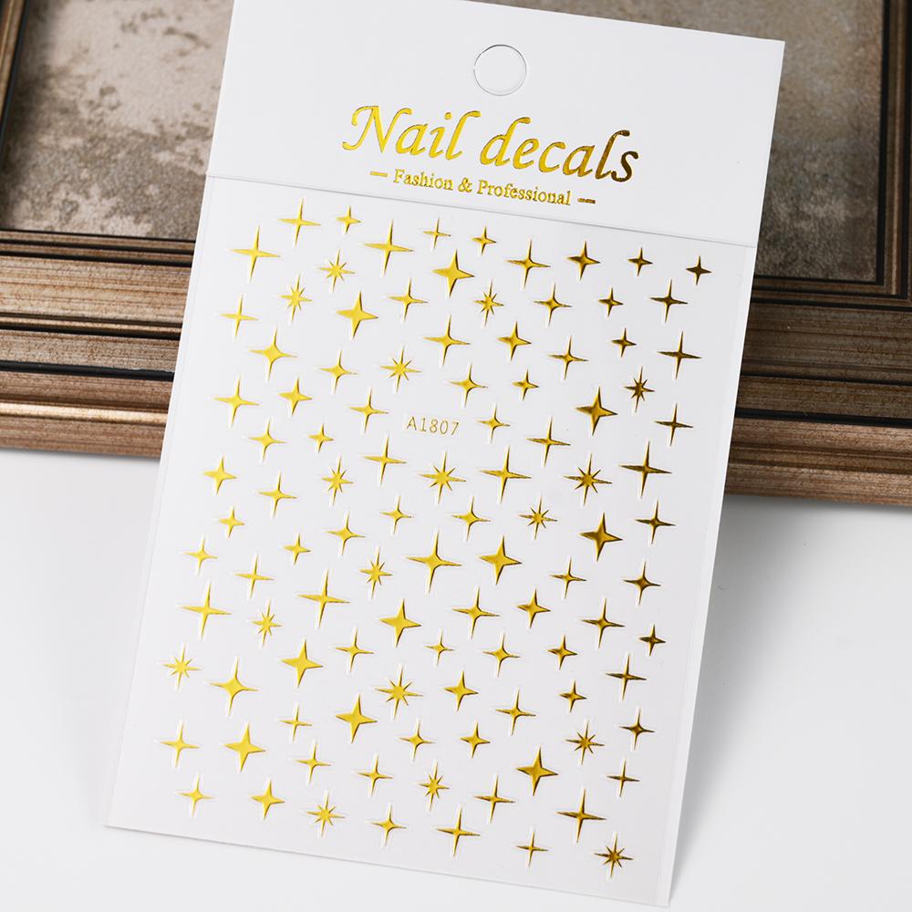 1pcs 3D Bronzing Gold Love Nail Art Stickers Holographic Stars Sun Starlight DIY Nail Decals Manicure Decoration