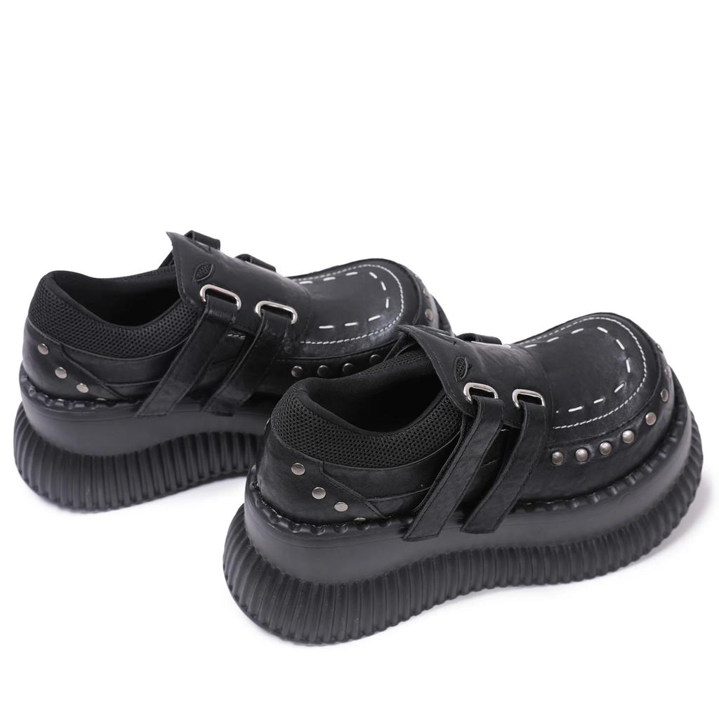 Модные металлические декоративные цепочки, круглый носок, толстая подошва, платформа, массивные каблуки, женские туфли-лодочки на липучке, модная панк-готика, западный стиль, уличная обувь