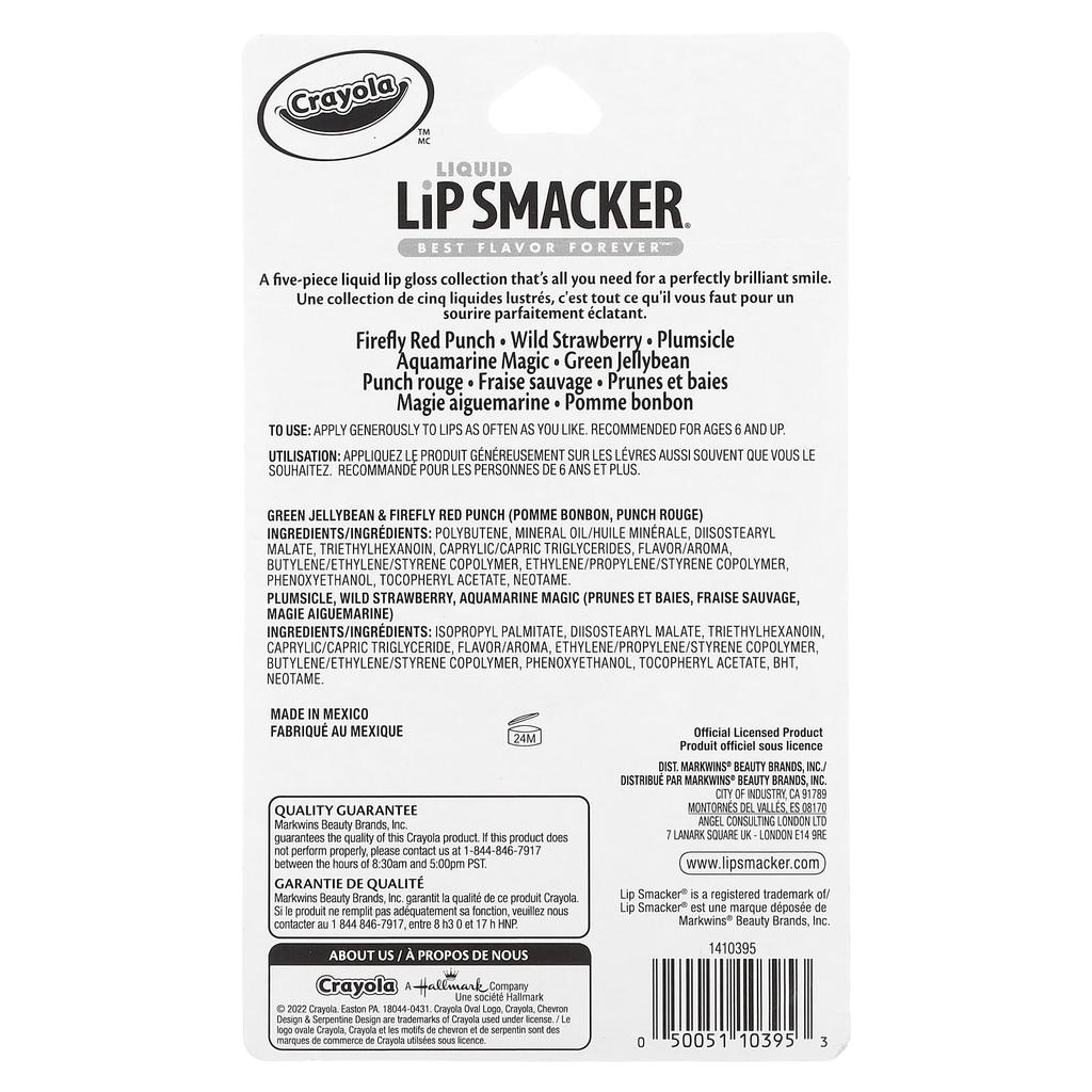 Lip Smacker, Crayola, жидкий блеск для губ, упаковка разных цветов, 5 упаковок, 0,45 жидких унций (14,0 мл)