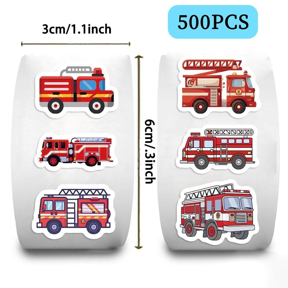 Cartoon Design Truck Stickers 500PCS Roll Fire Engine Stickers  Living Room Decoration