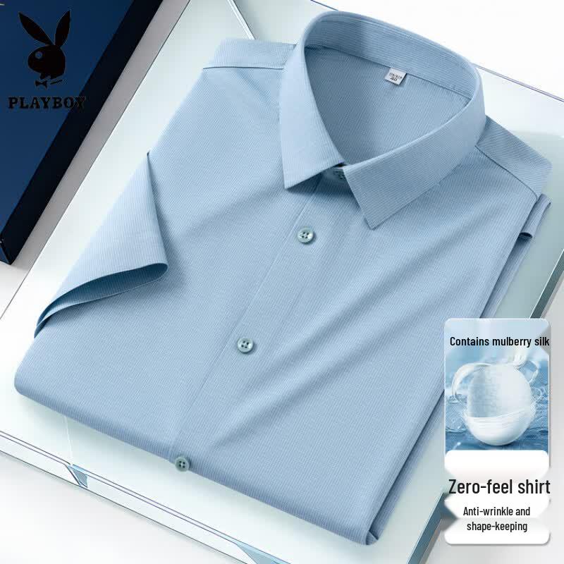 PLAYBOY Мужская рубашка с коротким рукавом в стиле business casual, смесовая из шелка