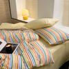 Girly Heart Sweet Washed Cotton Dopamine Rainbow Strip Four-piece Set Cotton Quilt Cover Bed Sheet Three-piece Set