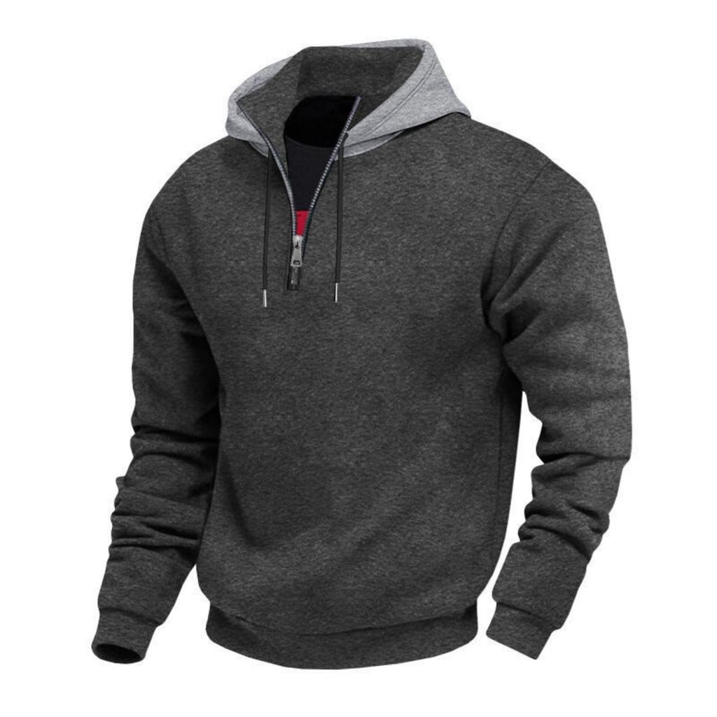 Men's 1/4 Zip Cargo Hoodie | Drawstring Multi-Pocket, Solid Color For Outdoor & Casual Wear