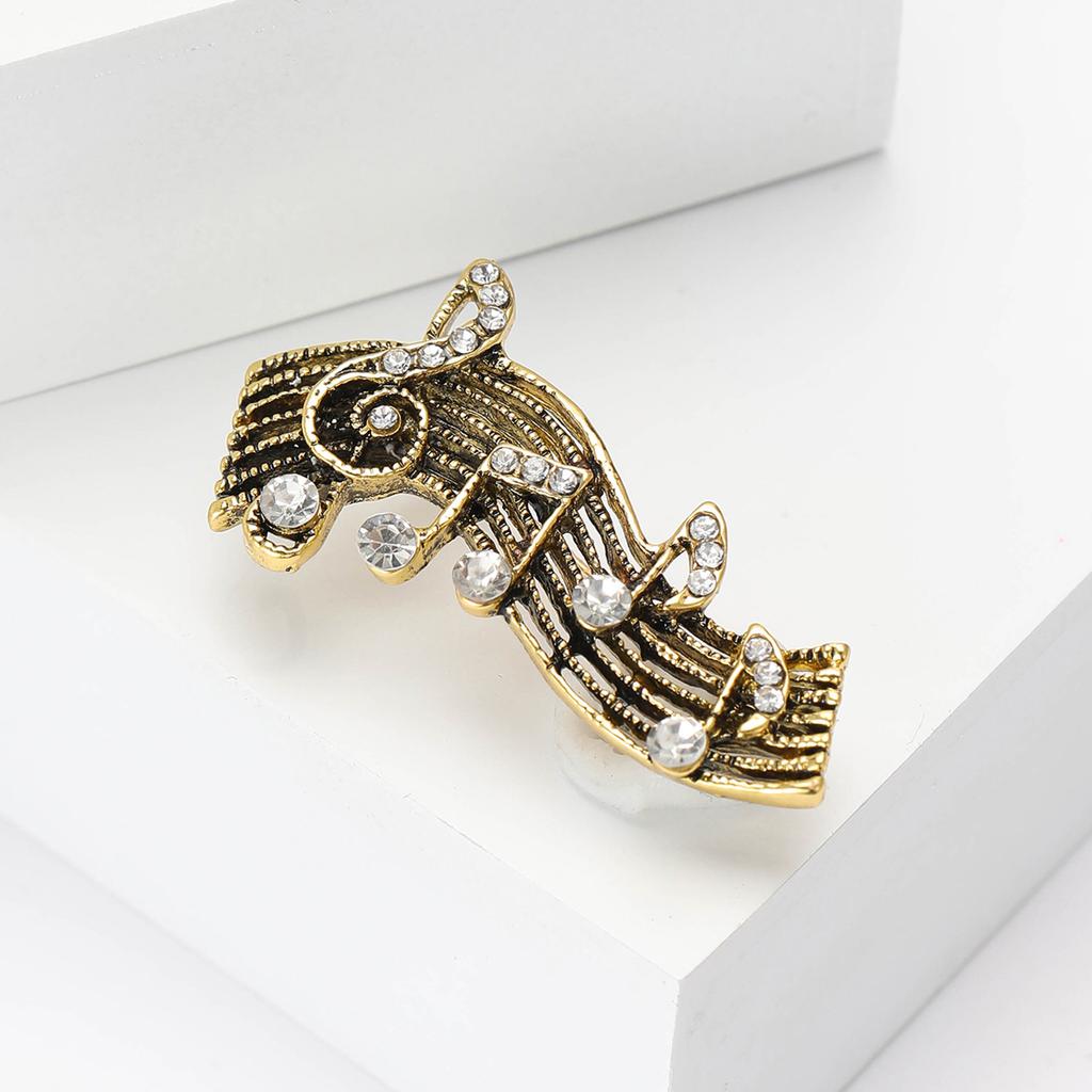 Fashion High-End Retro Alloy Rhinestone Music Note Brooch Personalized Men'S And Women'S Suit Coat Corsage Jewelry Pin