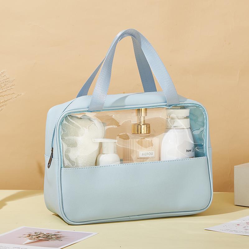 PU Translucent Waterproof Makeup Bag - Large Capacity Travel Bath & Cosmetics Case