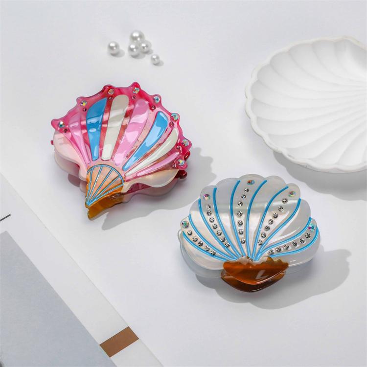 WoW Sheila Custom Creative Diamond Sea Shell Conch Acetate Hair Claw for Women