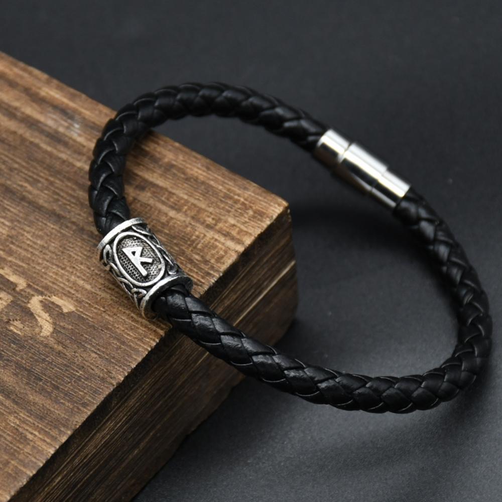 Men Leather Viking Bracelets Rune Charms Beads Valknut Amulet DIY Bracelets Bangles Jewelry