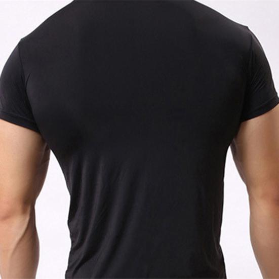 Summer Men Top Ultrathin Sweat Absorption Quick-drying Short Sleeves Round Neck Slim Fit Solid Color Breathable Elastic Casual Pullover Daily T-shirt