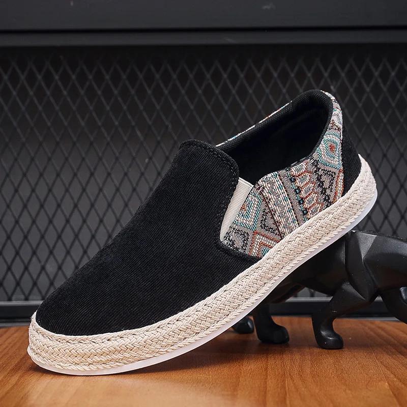 Men Loafers Shoes Summer Shoes Man New Fashion Canvas Footwear Soft Flat Comfy Flock Suede Leather Men Casual Vulcanized Shoe