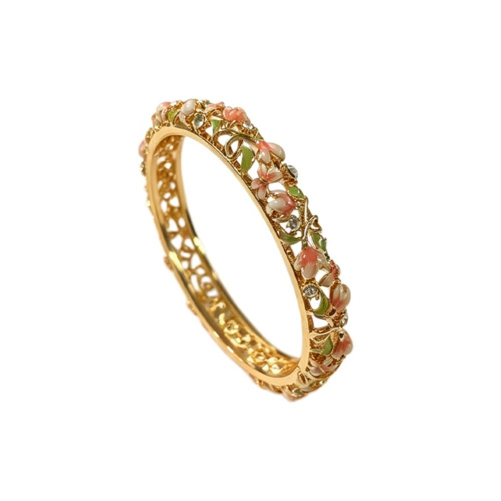 Enamel Chinese Flower Bangle Hollowed Floral Women's Hand Bracelet Vintage Cloisonne Bangle Ladies