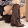 Ladies Knee-high Boots 2024 New Autumn Winter Fashion Women's Fringe Boots Large Size Outdoors Pointed Toe Square Heel Boots