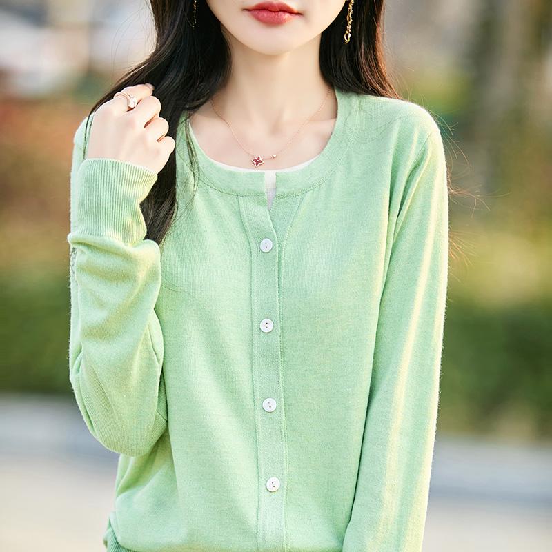 Women's Lightweight 50% Wool 50% Mulberry Silk Cardigan - 4-Season Versatile Knitwear for All-Year Comfort & Style