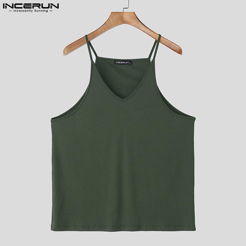 INCERUN Мужские топы на бретелях, повседневные, с V-образным вырезом, без рукавов, однотонные майки, камисоль