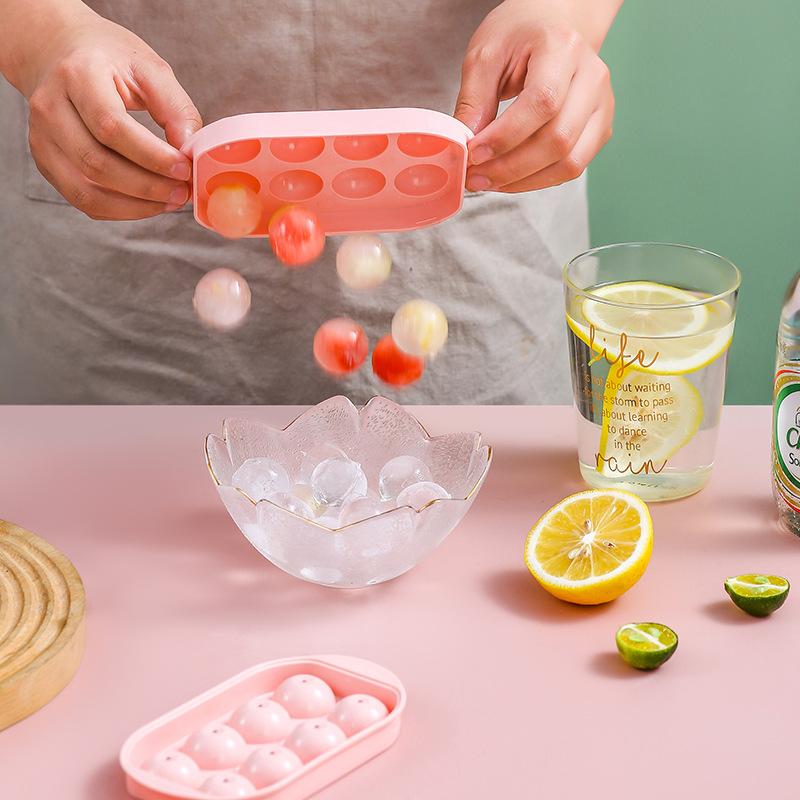 8 Girds Ice Cube Trays for Freezer Mini Ice Ball Maker Mold Circle Round Ice Cube Mold with Lid Making Household Kitchen Tools