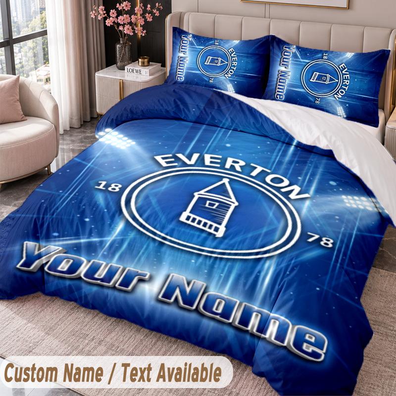 Everton FC Printed Bedding Set Custom Name Text 1 Duvet Cover 2 Pillowcases For Bedroom