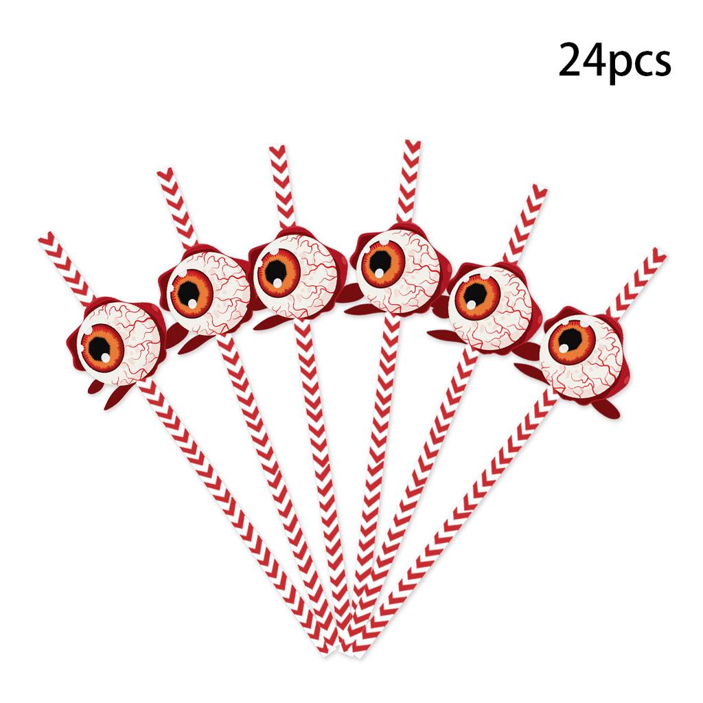 Halloween Straws, Party Decorations, 24pcs, Skeleton Spiders, Water Cup Beverage Decorations, Disposable Straws