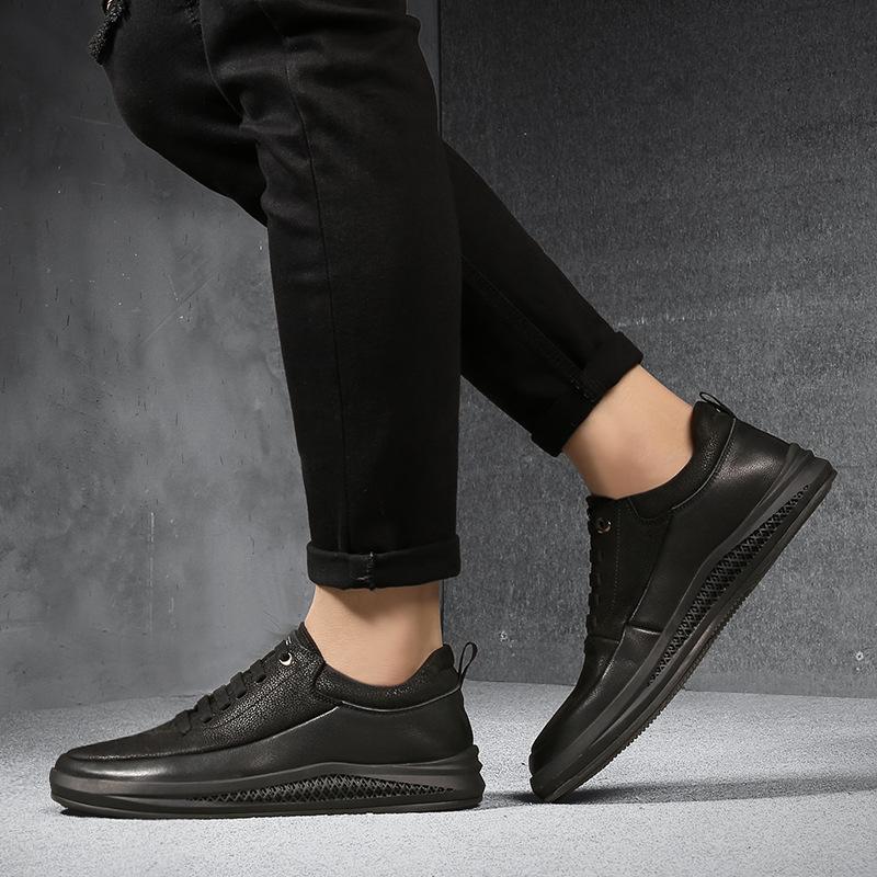 First Layer Cowhide Spring and Summer Classic Black Men's Shoes Genuine Leather Fashion Trendy Shoes Men's Height Increasing Insole Casual Shoes
