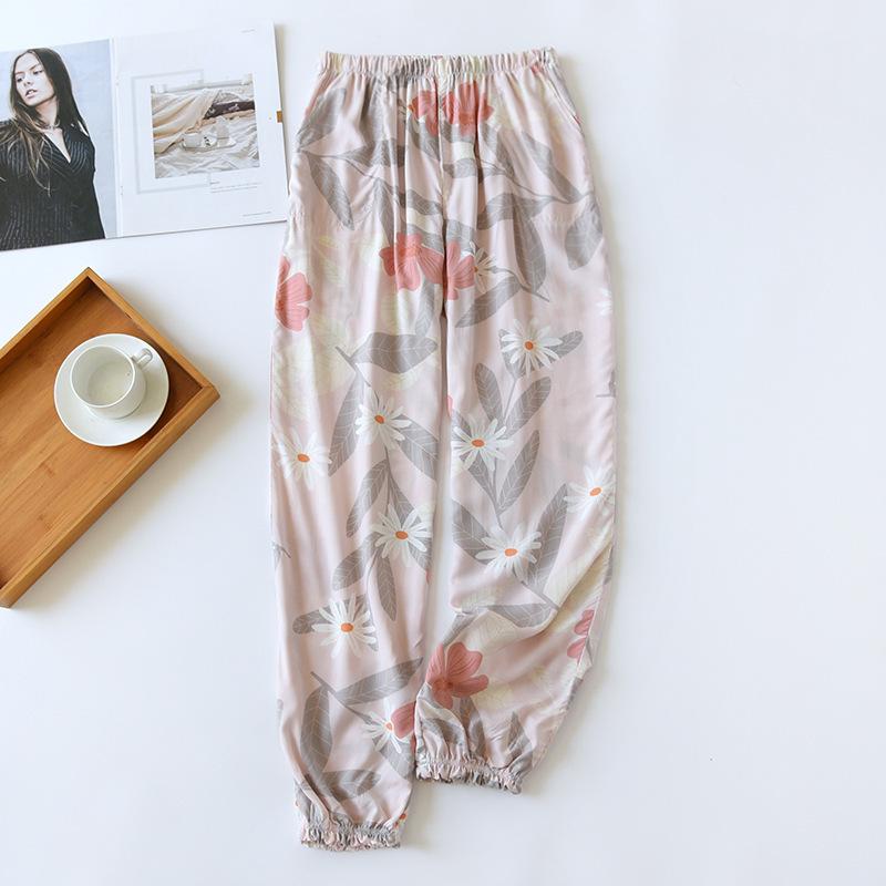 Женские летние вискозные брюки для сна - Тонкая хлопковая марля, Манжеты, Защита от комаров, Многоцветные пляжные брюки и брюки для кондиционера