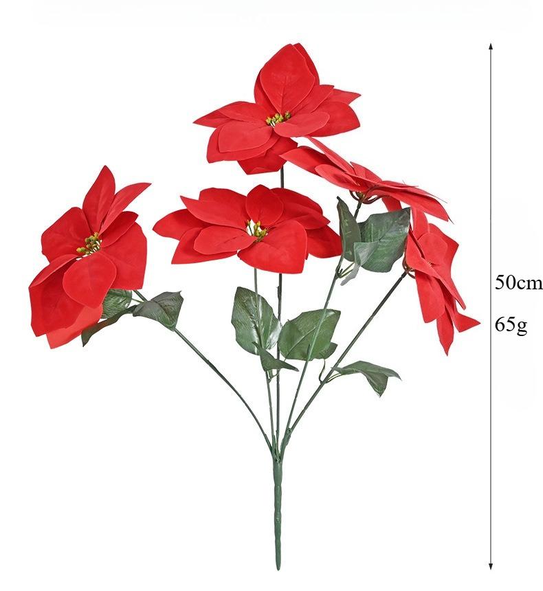 5-pronged poinsettia simulated bouquet flannel Christmas flower fake flower festive decoration green plant potted plant Christmas festive atmosphere