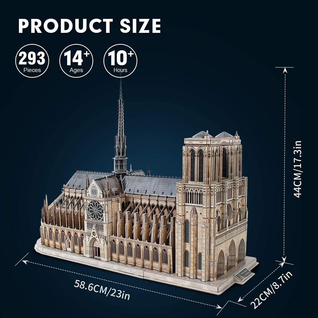 Cubic Fan 3D Puzzle Craft Notre Dame No Glue or Tools Required Kit, Cathedral, MC260h,