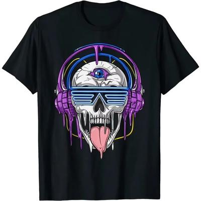 2024 летние топы Новые лимитированные наушники Psychedelic Skull Psytrance Techno Edm Festival T-Shirt мужская одежда