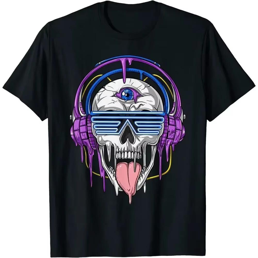 2024 летние топы Новые лимитированные наушники Psychedelic Skull Psytrance Techno Edm Festival T-Shirt мужская одежда