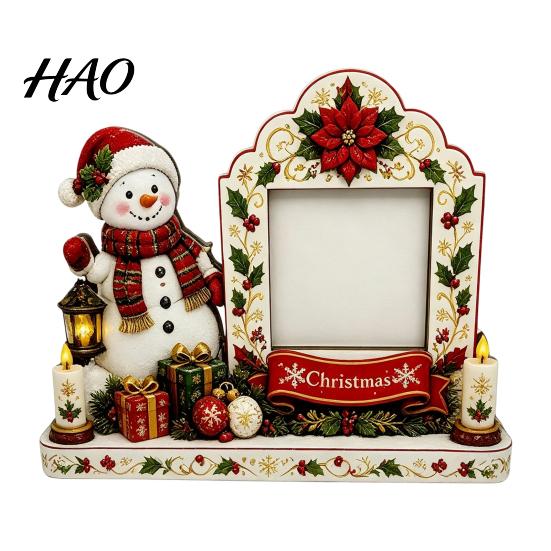 Decorative Solid Wood Frame Christmas 2D Wooden Picture Frame, Painted Snowman Santa Photo Xmas Vintage Desktop Decor Tabletop Keepsake Ornament,