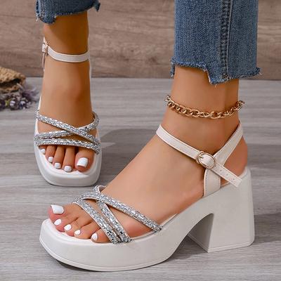 Сандалии Lucyever Crystals на толстой платформе, женские летние босоножки с пряжкой на щиколотке, женские сандалии-гладиаторы с квадратным носком 42