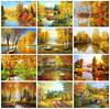 5D DIY Diamond Embroidery Tree Landscape Art Rhinestone Handicraft Diamond Painting Lake Needlework Autumn Decoration