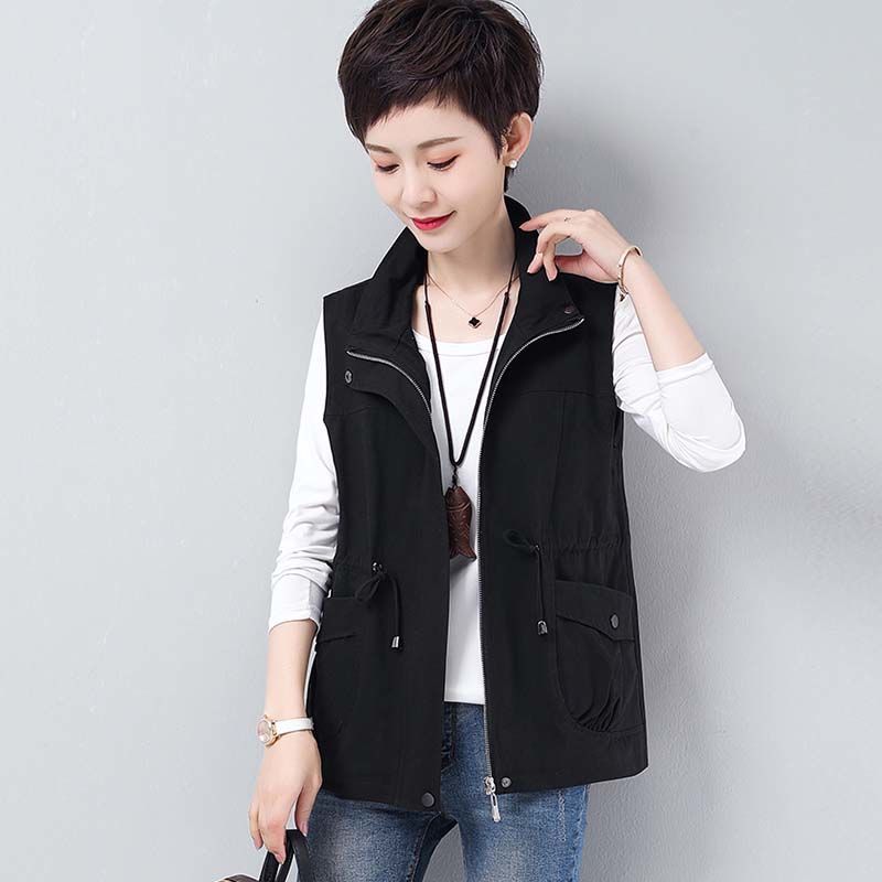 Spring Autumn Vest Women Casual Lined Sleeveless Jackets Basic Loose Waistcoat Lightweight