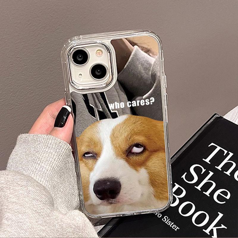 Funny puppy mirror, suitable for iPhone17 mobile phone case 16pro electroplating button x Apple 13 all-inclusive 15/14