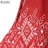 ZANZEA Women Casual Square Neck Summer Short Sleeve Print Dress