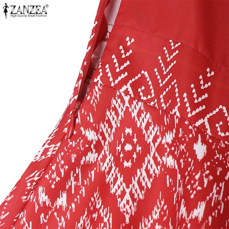 ZANZEA Women Casual Square Neck Summer Short Sleeve Print Dress