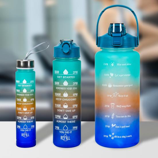3 шт. силиконовые бутылки для воды с трубочкой, герметичные, без BPA, градиентный дизайн, 9/25/64 унции, многоразовые бутылки для воды с маркерами времени для походов в спортзал