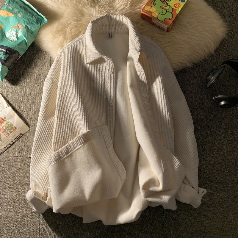 Waffle Shirt Men's Padded Spring and Autumn Solid Color Japanese Jacket Students Korean Version of Loose All Metch Long-sleeved Tops