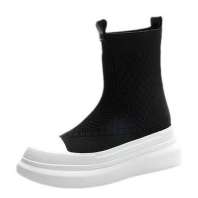 Модная повседневная обувь на высокой платформе для женщин, весенне-осенние ботильоны, стильный корейский дизайнер, эластичная вязаная обувь слипоны для женщин