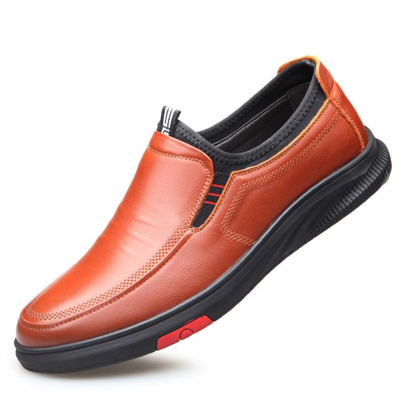 Sleeve casual leather shoes men's autumn 2025 new casual shoes soft leather trend breathable soft sole