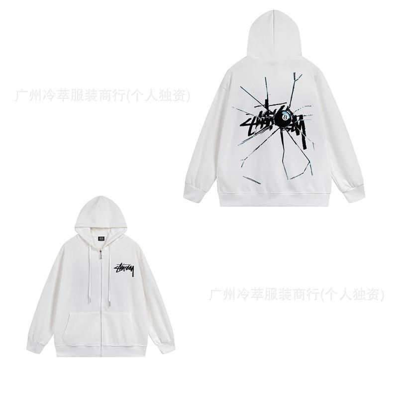 Unisex Hooded Zip-Up Fleece-Lined Sweatshirt With Letter Print Loose Fit Cotton Long Sleeve Men Women
