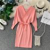 Autumn and Winter New Korean Version of Retro Slimming Knit Buttock Dress