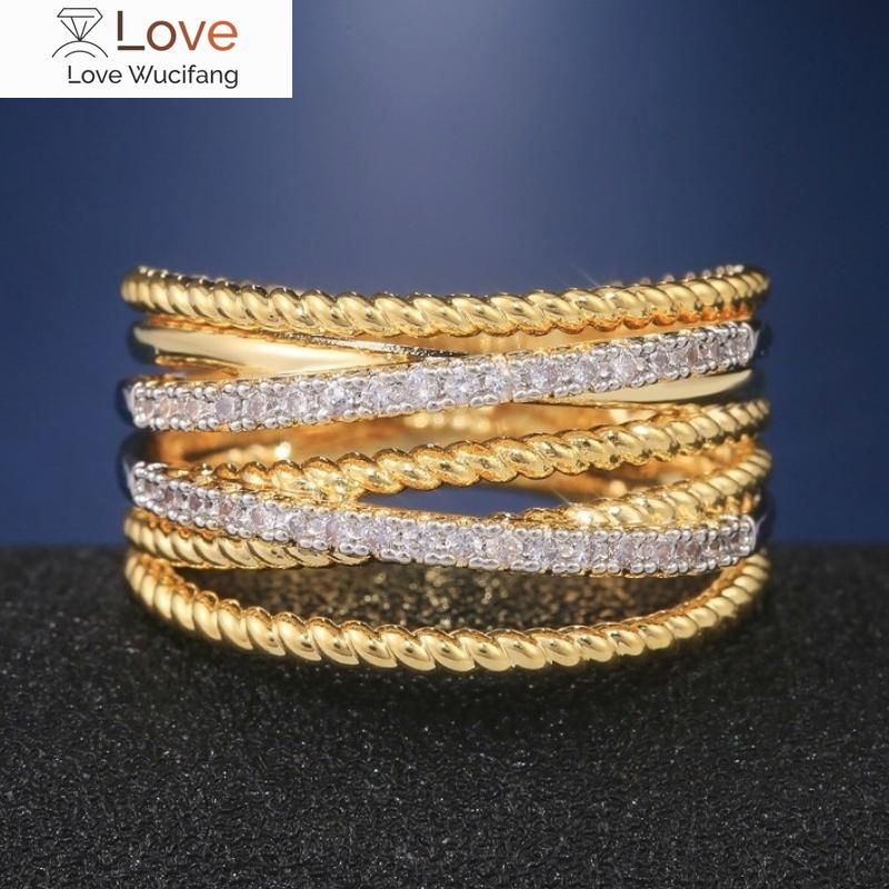 Великолепное женское кольцо золотого цвета с крестообразным дизайном и микропавеным белым кубическим цирконием, свадебные аксессуары, модные ювелирные изделия